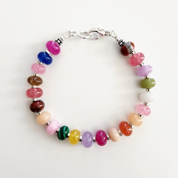 "JELLYBEAN" MIXED GEMSTONE BRACELETS-7IN - Picture 1 of 1